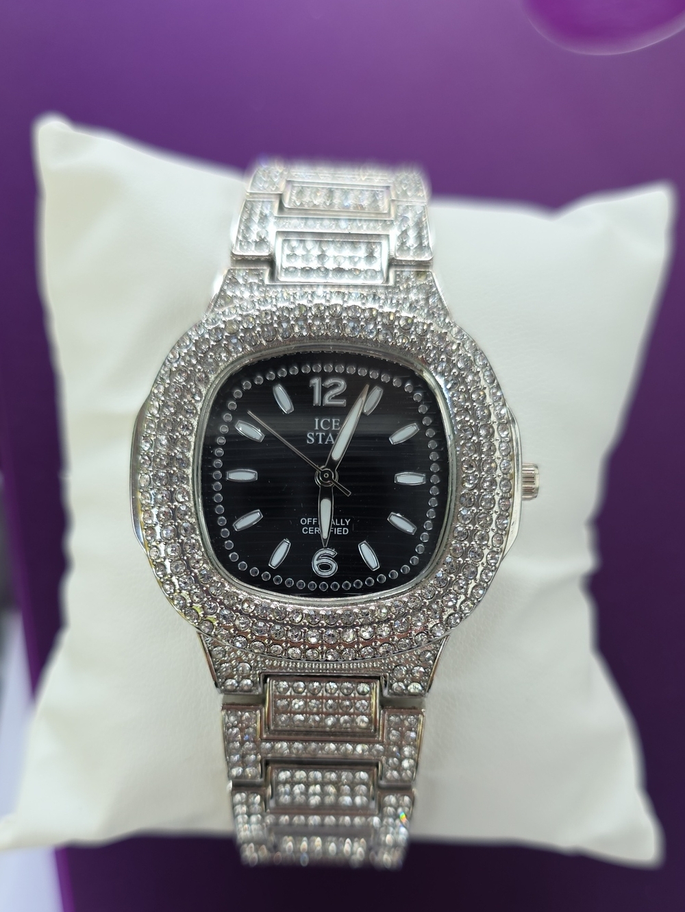 550.  Silver Men’s Crystal Bracelet Watch - Black Dial